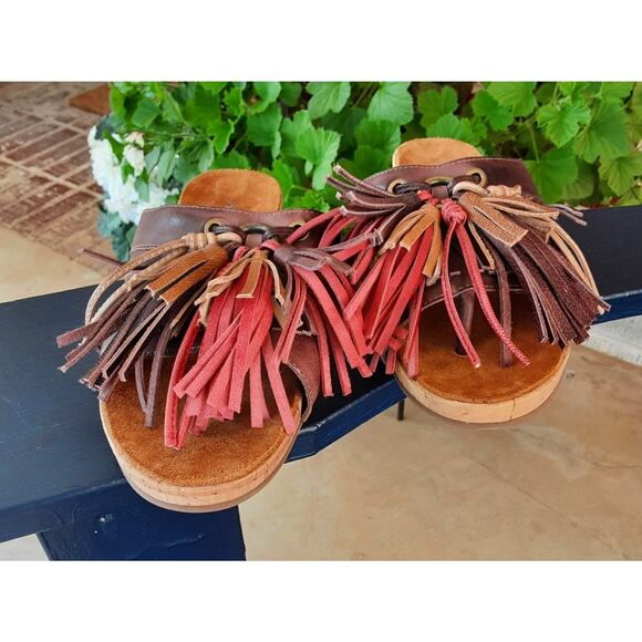 Antelope BADU A22 Fringed Leather Slide Sandals Size 7.5 - Picture 3 of 9